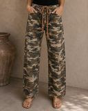 Camouflage Print Splashed Distressed Loose Denim Pants