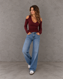Sorelle Sculpt Ribbed Cold Shoulder V-Neck Top