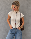 Charmed Detail Multicolor Button Mock Neck Knit Top