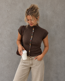 Charmed Detail Multicolor Button Mock Neck Knit Top