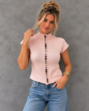 Charmed Detail Multicolor Button Mock Neck Knit Top