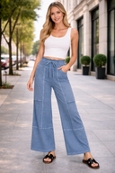 French Terry Washed Exposed-seam Wide Leg Pants