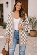 Brown Checkered Colorblock Cardigan