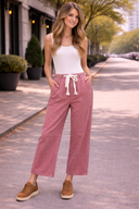Eyelet Thru Belt Detail Corduroy Barrel Jeans