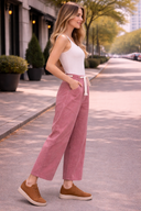 Eyelet Thru Belt Detail Corduroy Barrel Jeans