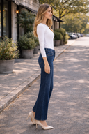 Tummy Control Mid Rise Dark Wash Wide Leg Jeans
