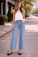 Chic Patch Pocket Straight Leg Loose Jeans
