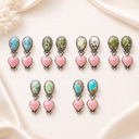 925 Sterling Silver Multi Gemstone Heart Drop Stud Earrings