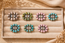 Sterling Silver Gemstone Floral Cluster Stud Earrings