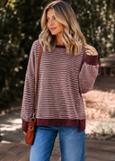 Cozy Red Stripe Colorblock Knit Pullover