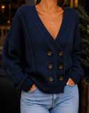 Cable Society Double-Breasted Knit Cardigan