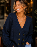 Cable Society Double-Breasted Knit Cardigan
