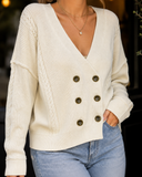 Cable Society Double-Breasted Knit Cardigan