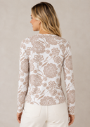 Long Sleeve Floral Print Thumbhole Mesh Top