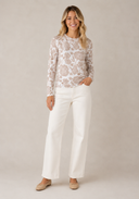 Long Sleeve Floral Print Thumbhole Mesh Top