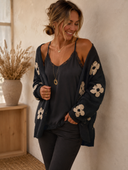 Black Floral Print Open Front Cardigan