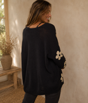 Black Floral Print Open Front Cardigan
