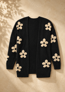 Black Floral Print Open Front Cardigan