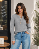 Sunday Edit Ribbed Henley Knit Sweater