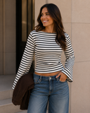 Line & Flow Striped Bell Sleeve Top