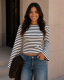 Line & Flow Striped Bell Sleeve Top