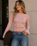 Line & Flow Striped Bell Sleeve Top