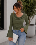 After Hours Cowl Neck Bell Sleeve Knit Top