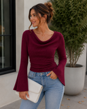 After Hours Cowl Neck Bell Sleeve Knit Top