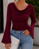 After Hours Cowl Neck Bell Sleeve Knit Top