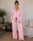 Midnight Muse Contrast Piping Button-Down Lounge Set