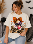 Pumpkin Bow Skeleton Graphic Tee