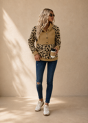 Chic French Beige Leopard Patchwork Raglan Hoodie