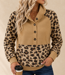 Chic French Beige Leopard Patchwork Raglan Hoodie