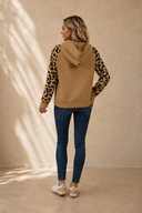 Chic French Beige Leopard Patchwork Raglan Hoodie