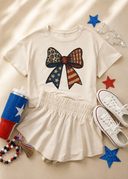 Leopard Flag Day Bow Print Loose Tee High Waist Skort Set