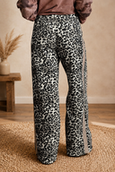 Khaki Leopard Print Drawstring Waist Straight Leg Jeans