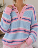 Weekend Harbor Striped Henley Knit Sweater