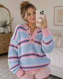 Weekend Harbor Striped Henley Knit Sweater