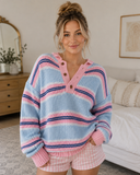 Weekend Harbor Striped Henley Knit Sweater