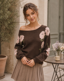 Blossom Breeze Off-Shoulder Knit Sweater