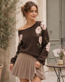 Blossom Breeze Off-Shoulder Knit Sweater