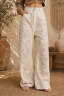 Floral Embroidered Twill Straight Western Jeans