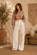 Floral Embroidered Twill Straight Western Jeans