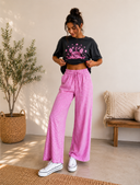 Pretty in Pink Plaid Wide-Leg Pants