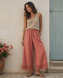 Boho Breeze Lace Hem Wide Leg Pants