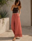 Boho Breeze Lace Hem Wide Leg Pants