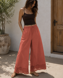 Boho Breeze Lace Hem Wide Leg Pants