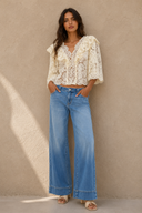 Crater Low Rise Wide Leg Jeans – Med Dark