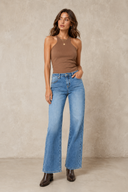 Mid Rise Side Snakeskin Print Wide Jeans – Medium