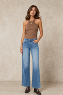 Mid Rise Side Snakeskin Print Wide Jeans – Medium